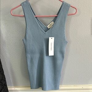 Calvin Klein Ribbed V-Neck Tank Top — Dusty Blue